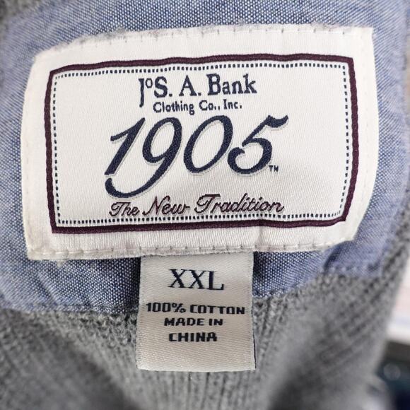 Jos A Bank 1905 Sweater Mens 2XL Gray Cotton Ribbed Crewneck Raglan Elbow Patch - Picture 7 of 8